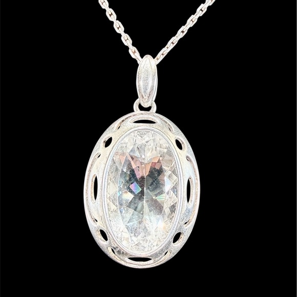 Jewelry - LP Sterling Silver Large Clear Stone Pendant 7.9 grams